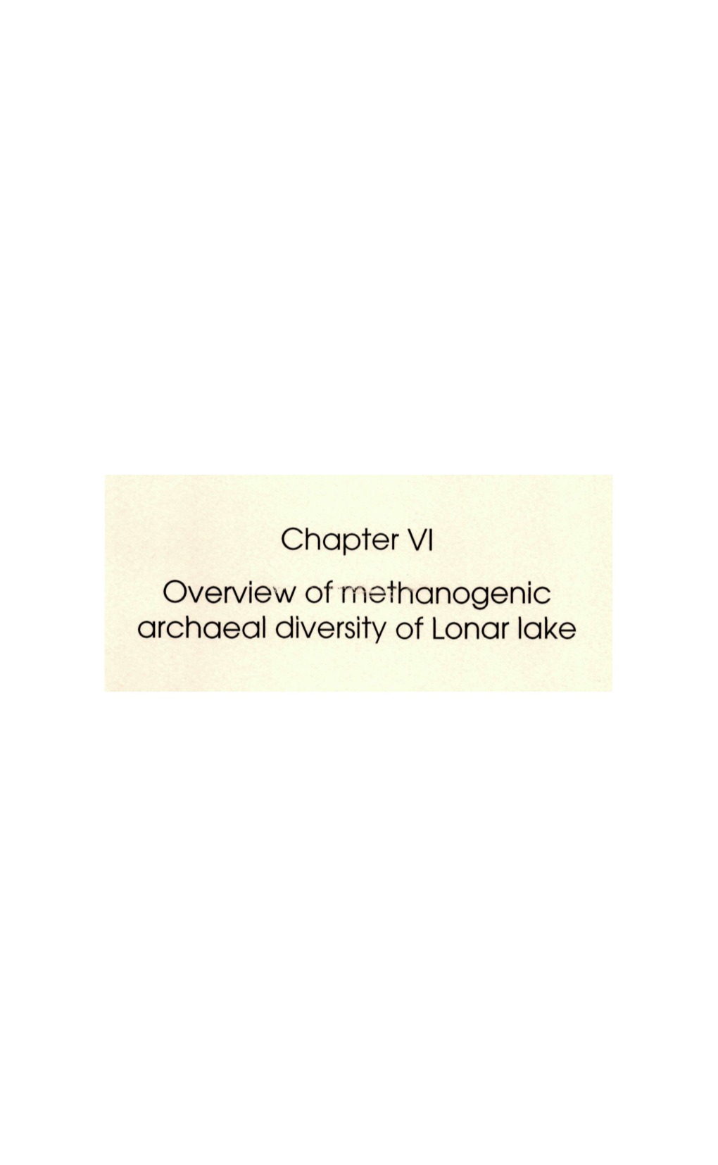 Chapter VI Overview of Rnethanogenic Archaeal Diversity of Loner Lake Chapter VI