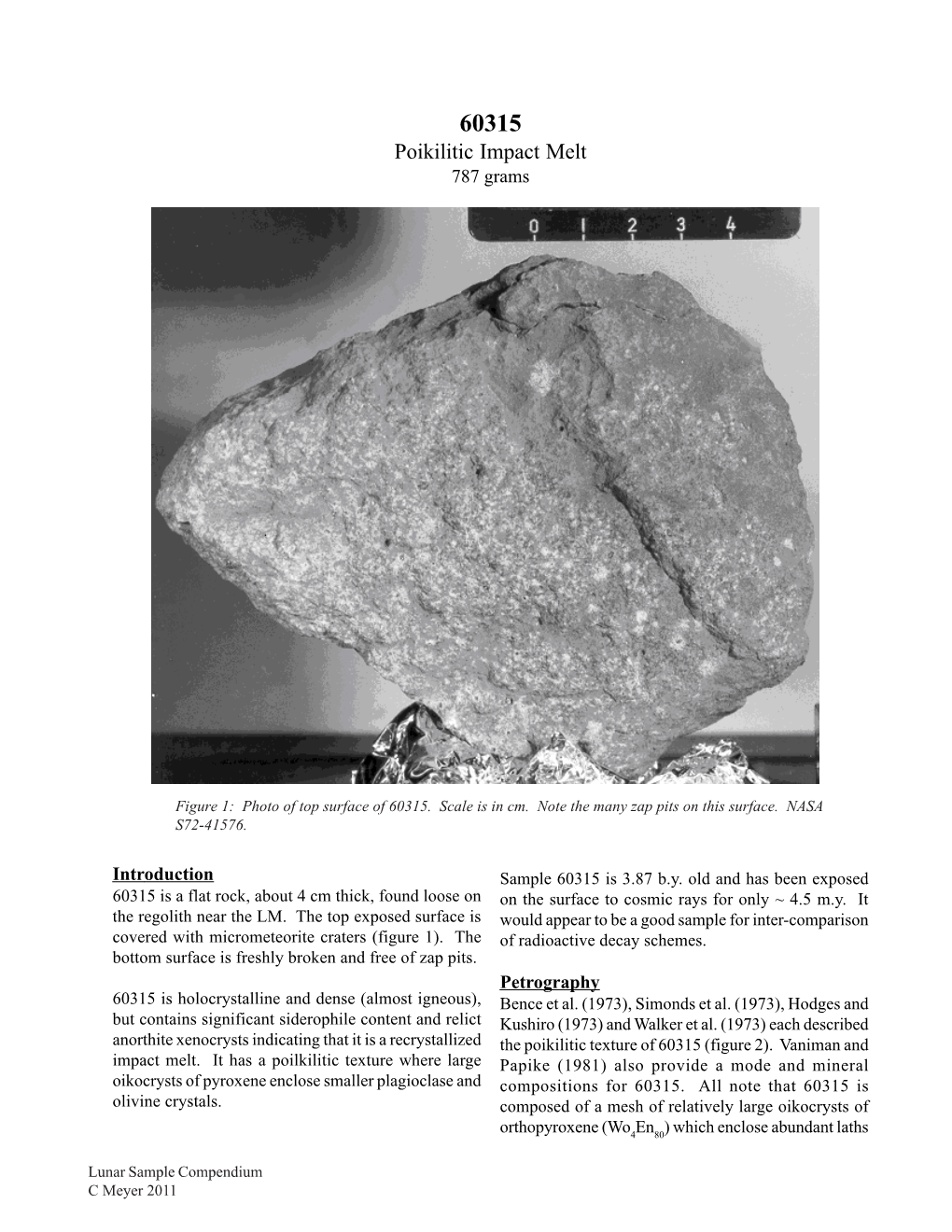 60315 Poikilitic Impact Melt 787 Grams