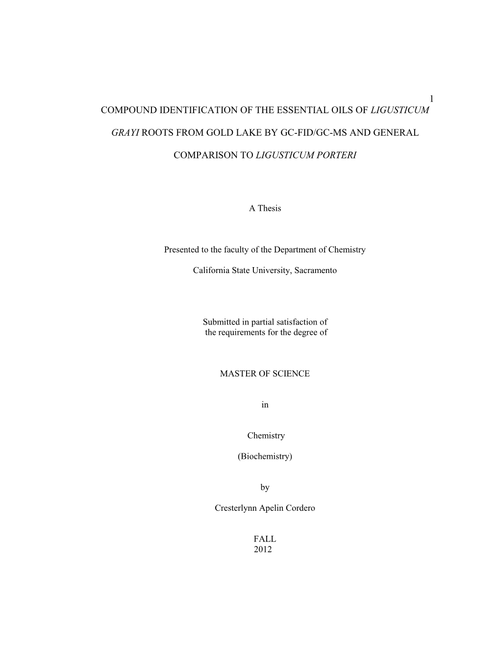 Compound Identification of the Essential Oils of Ligusticum