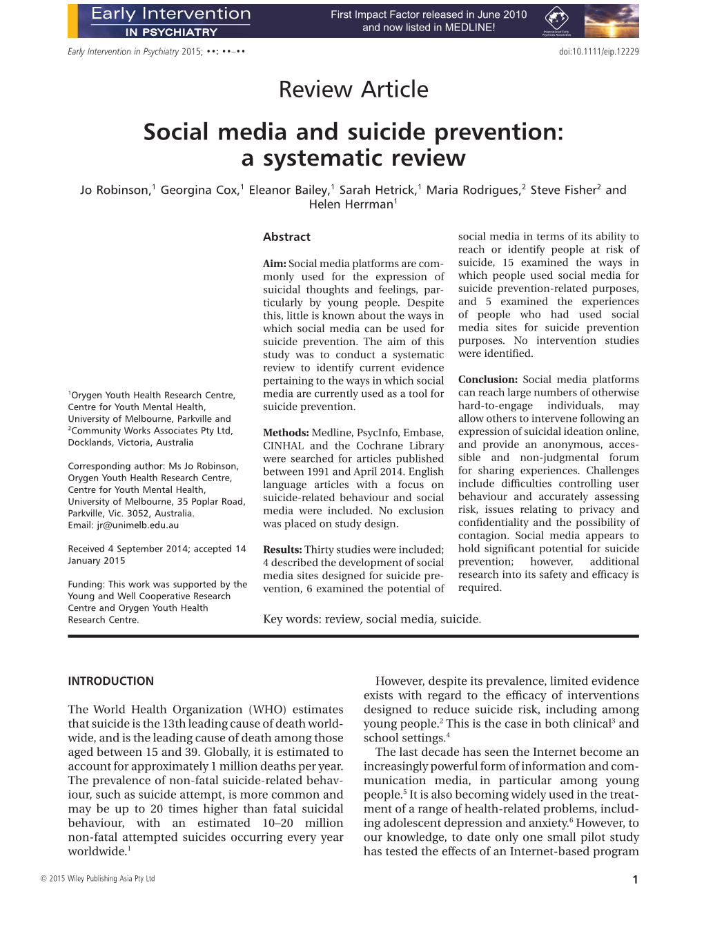 Social Media and Suicide Prevention: a Systematic Review