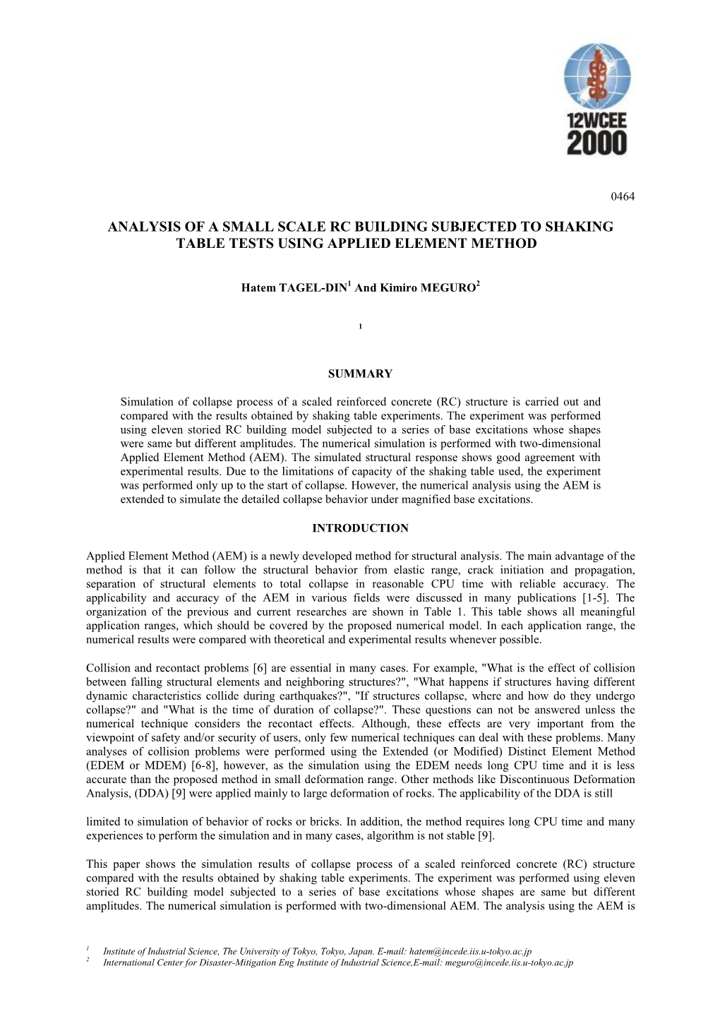 Analysis of a Small Scale Rc Building Subjected to Shaking Table Tests Using Applied Element Method