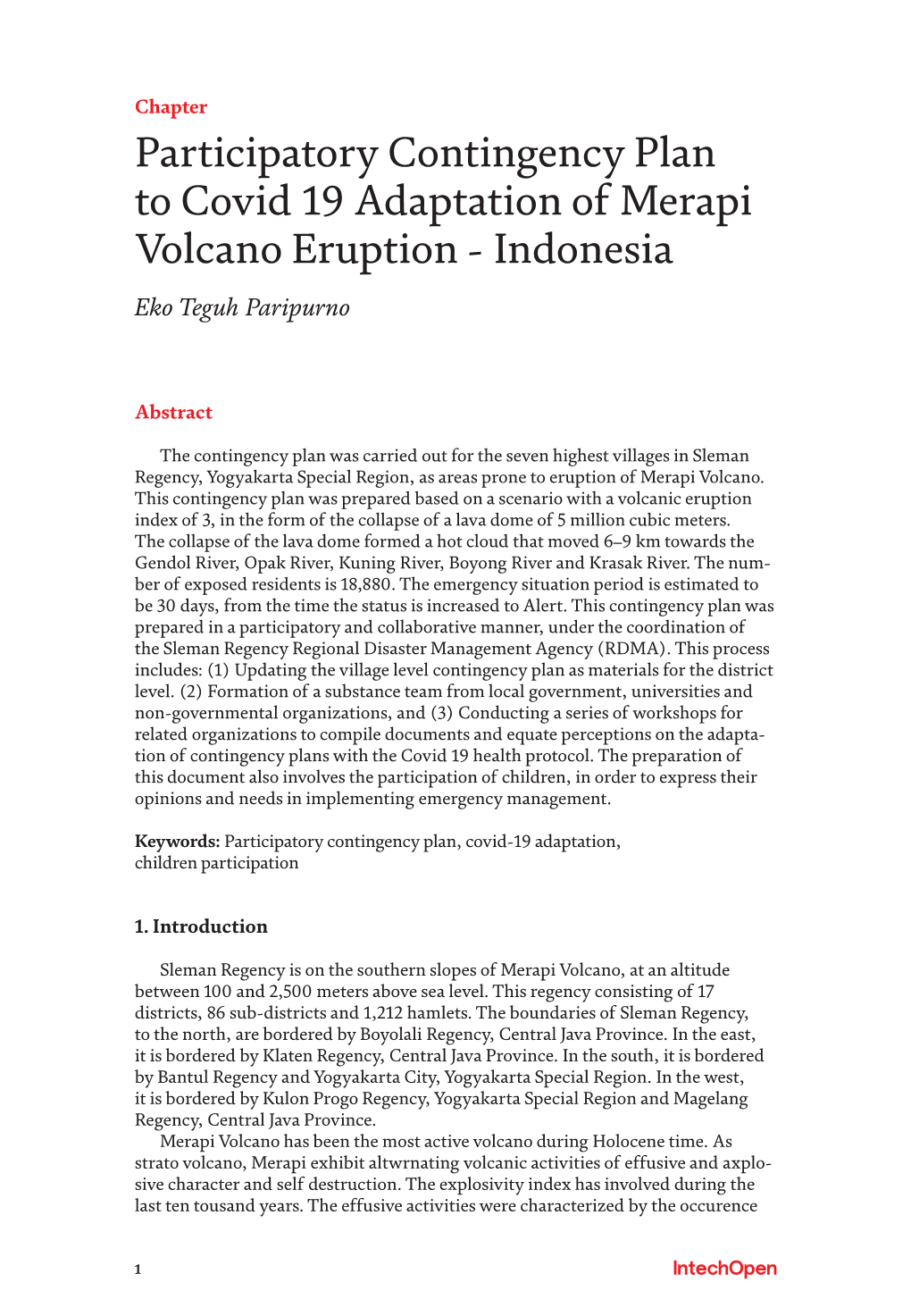 Participatory Contingency Plan to Covid 19 Adaptation of Merapi Volcano Eruption - Indonesia Eko Teguh Paripurno