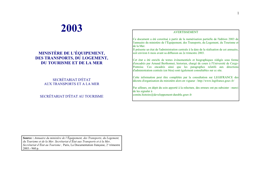 2003 Avertissement
