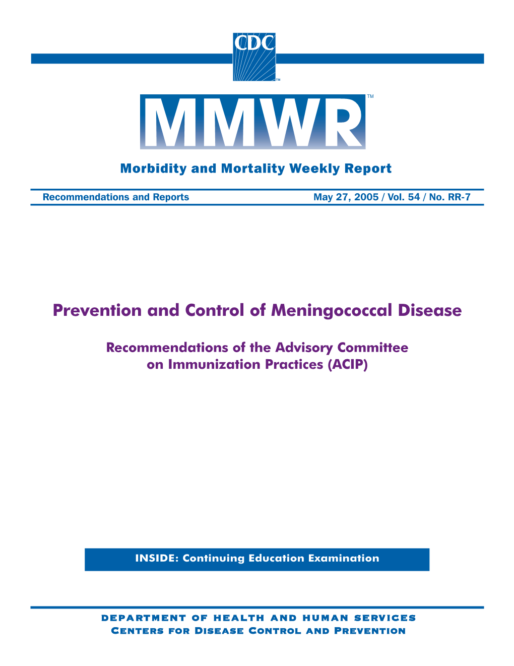 Prevention and Control of Meningococcal Disease