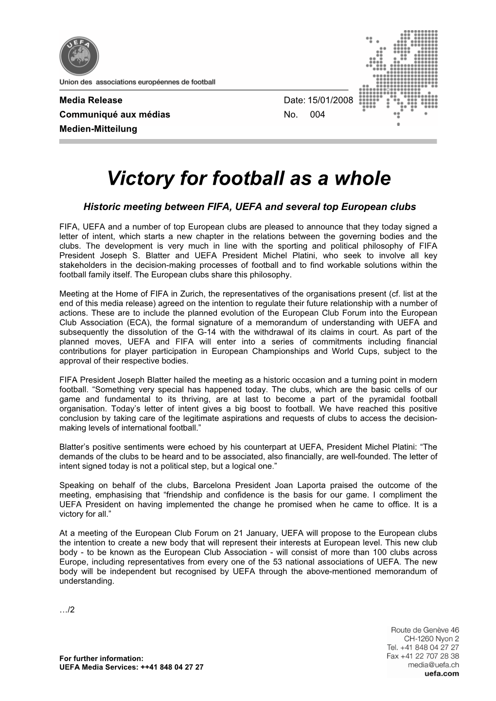 Victory for Football As a Whole