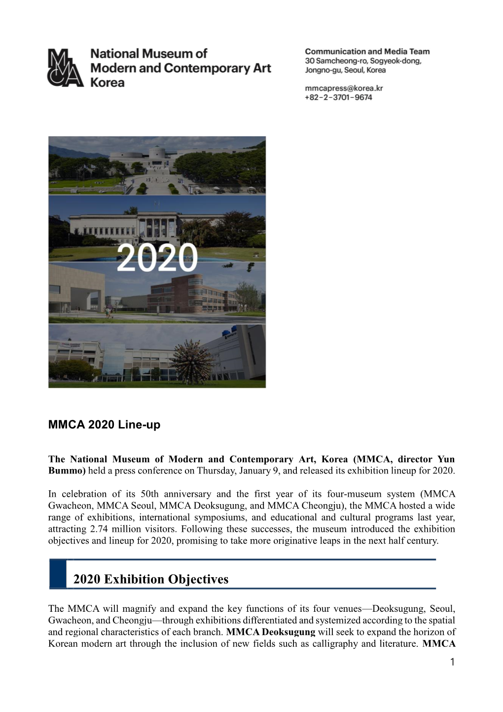 2020 Exhibition Objectives