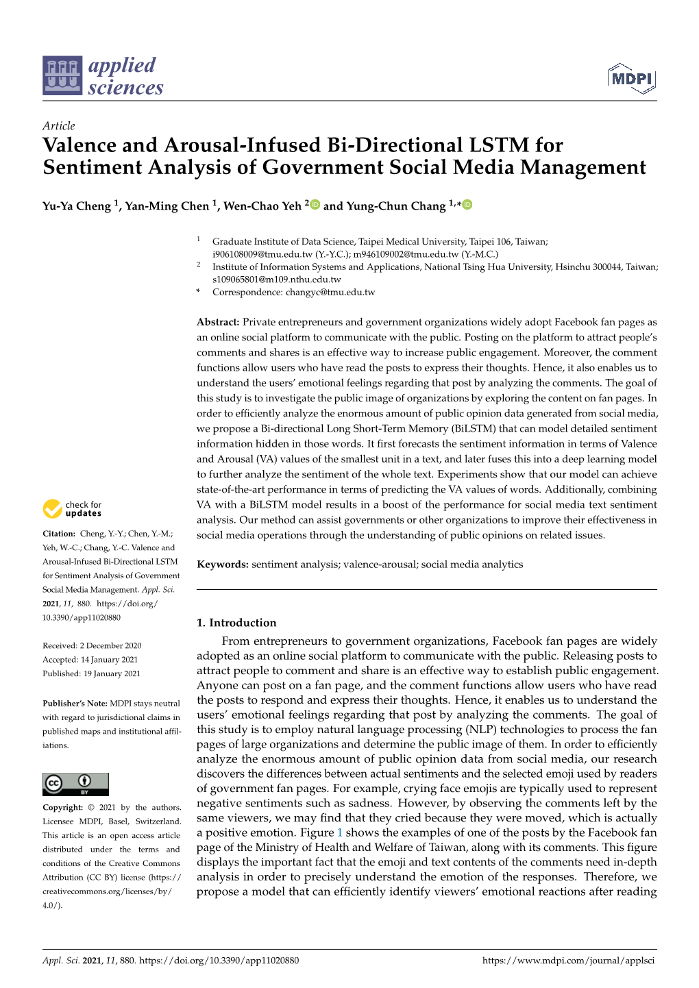 Valence and Arousal-Infused Bi-Directional LSTM for Sentiment Analysis of Government Social Media Management