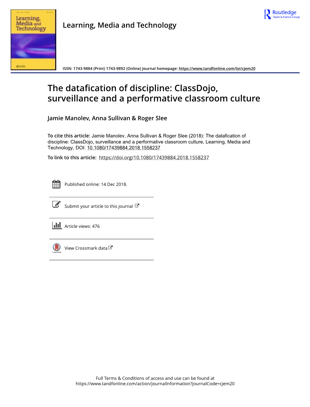 Classdojo, Surveillance and a Performative Classroom Culture
