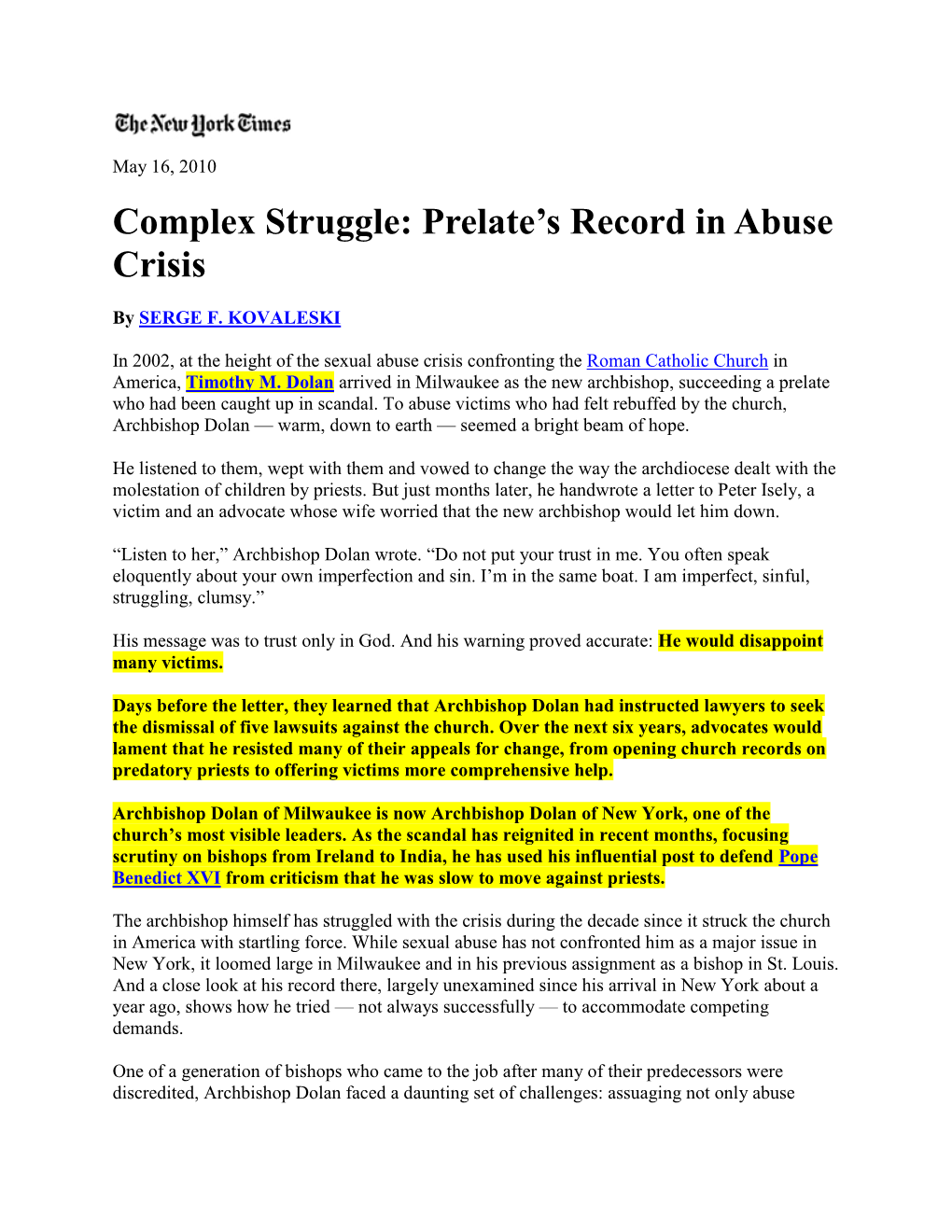 Complex Struggle: Prelate's Record in Abuse Crisis