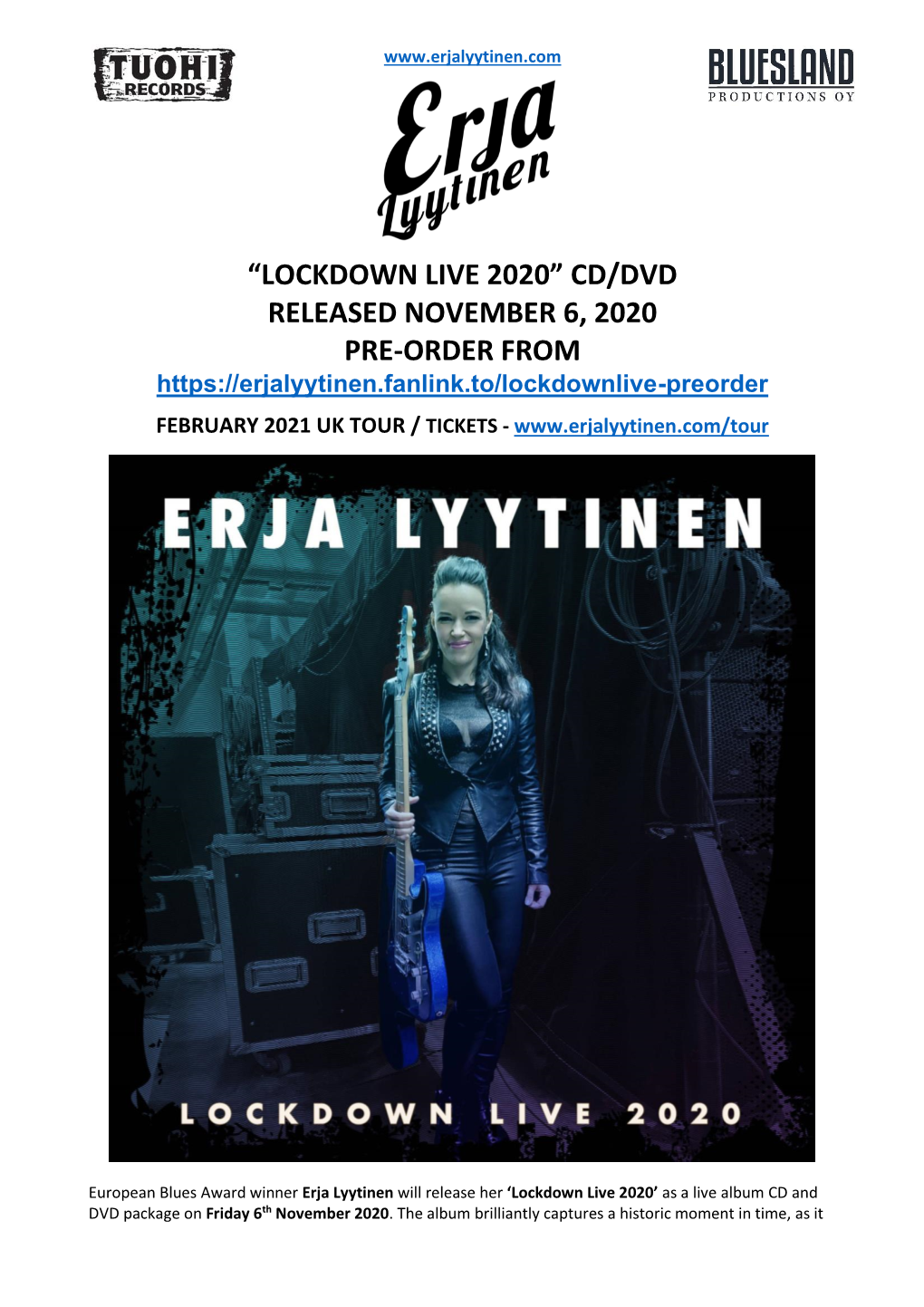 “Lockdown Live 2020” Cd/Dvd Released November 6, 2020 Pre-Order From