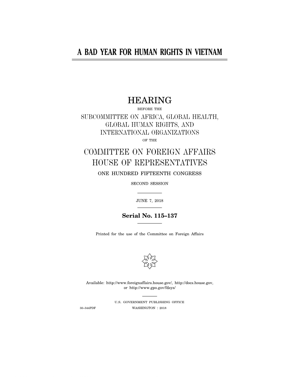 A Bad Year for Human Rights in Vietnam Hearing