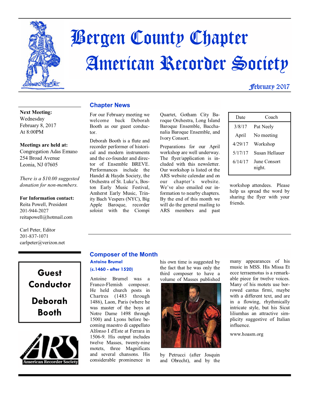 Bergen County Chapter American Recorder Society February 2017