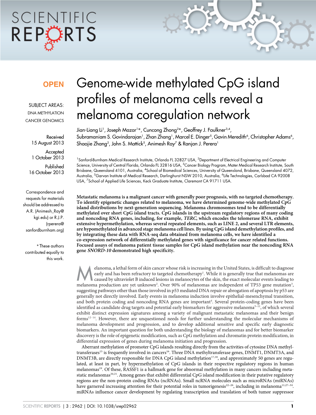 Genome-Wide Methylated Cpg Island Profiles of Melanoma Cells Reveal A