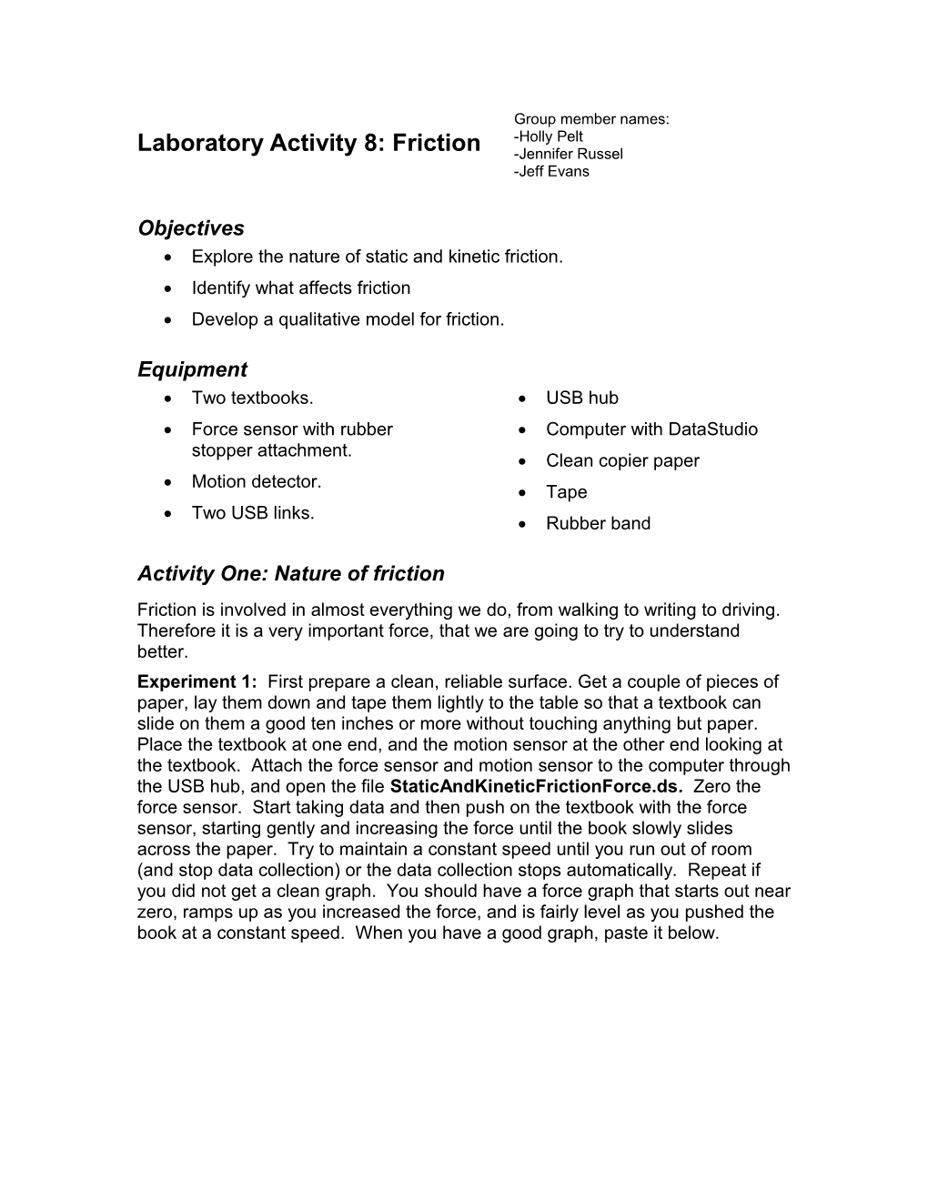 Laboratory Activity 1: Position Graphs s1