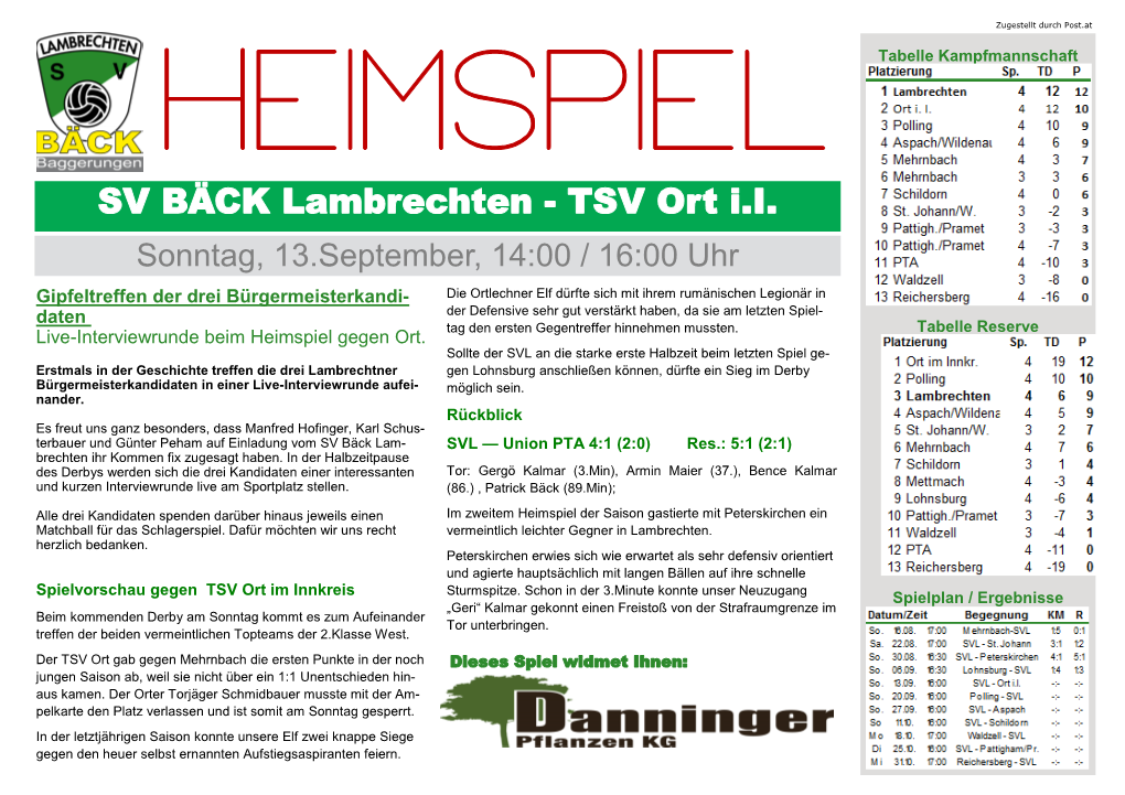 SV BÄCK Lambrechten - TSV Ort I.I