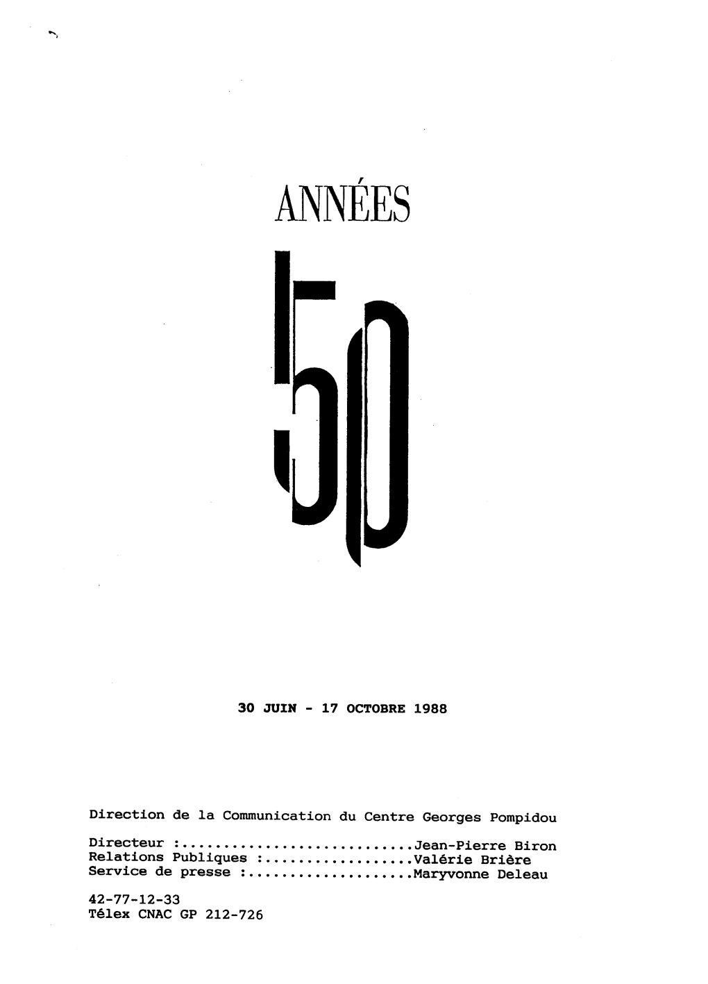 Dossier De Presse Les Années 50 1988