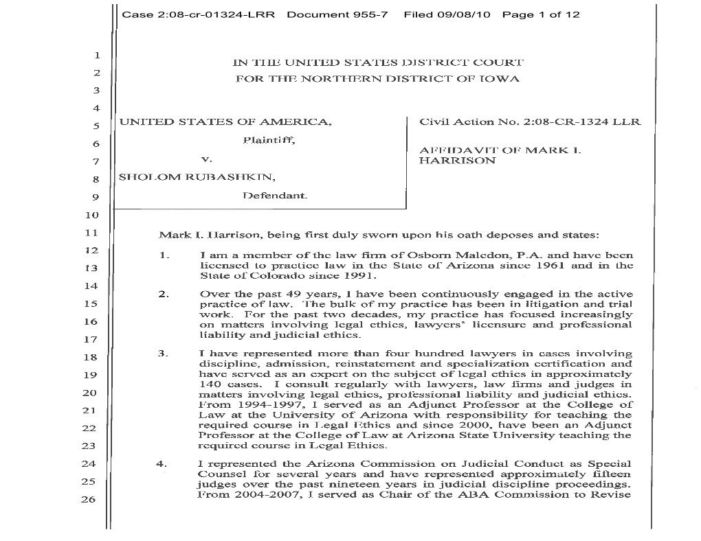 Mark I. Harrison, Being First Duly Sworn Upon His Oath Deposes and States: I