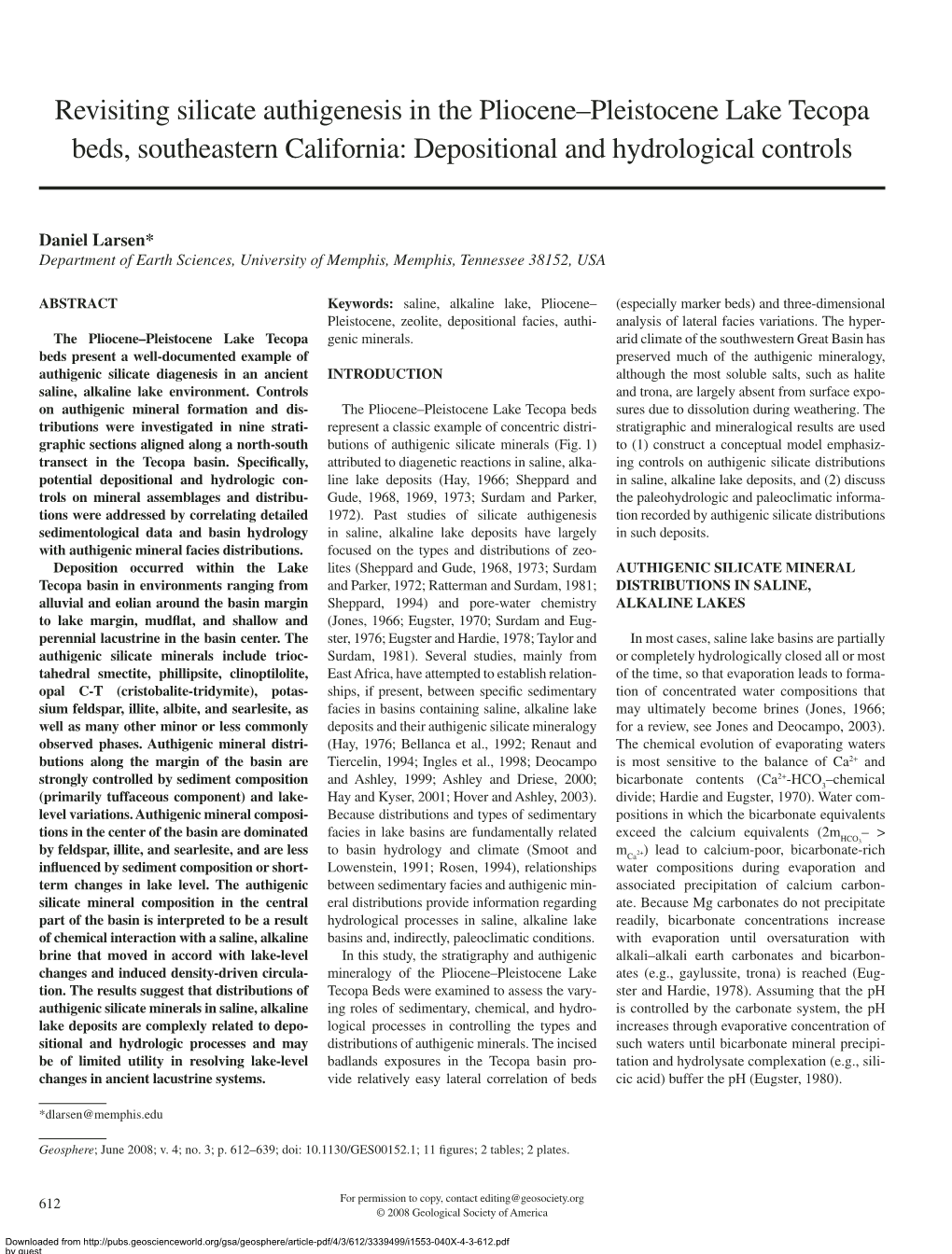 Revisiting Silicate Authigenesis in the Pliocene–Pleistocene Lake Tecopa Beds, Southeastern California: Depositional and Hydrological Controls