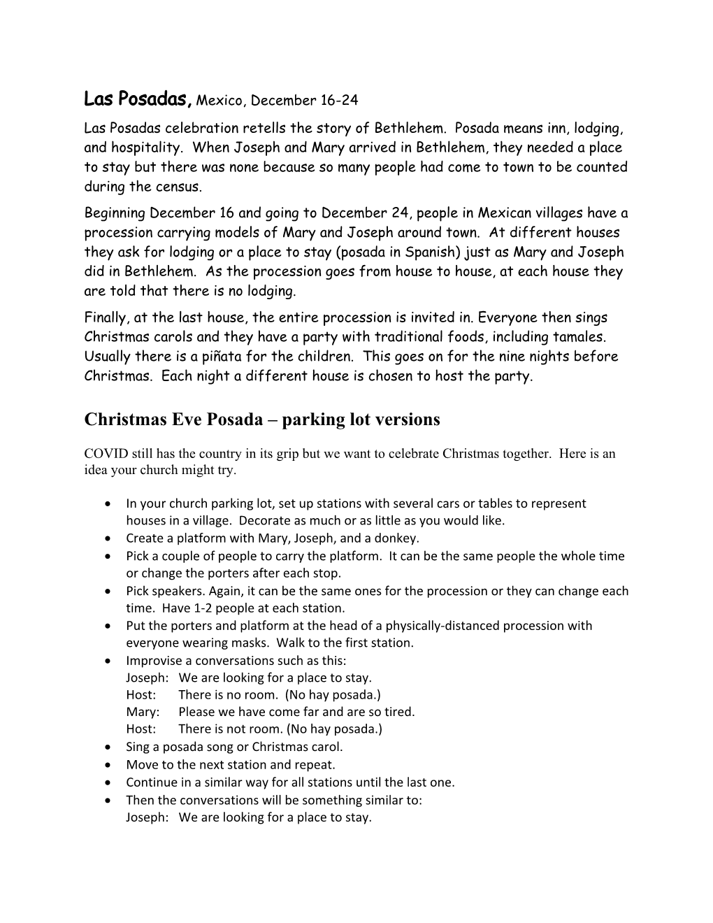 Christmas Eve Posada – Parking Lot Versions