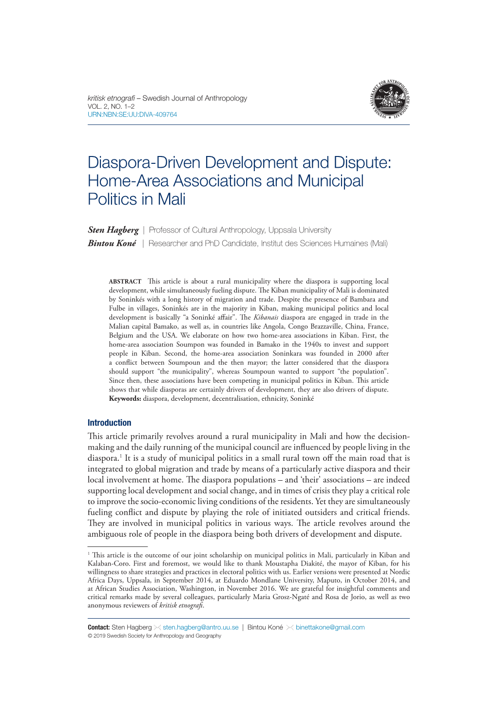 Diaspora-Driven Development and Dispute: Home-Area Associations and Municipal Politics in Mali