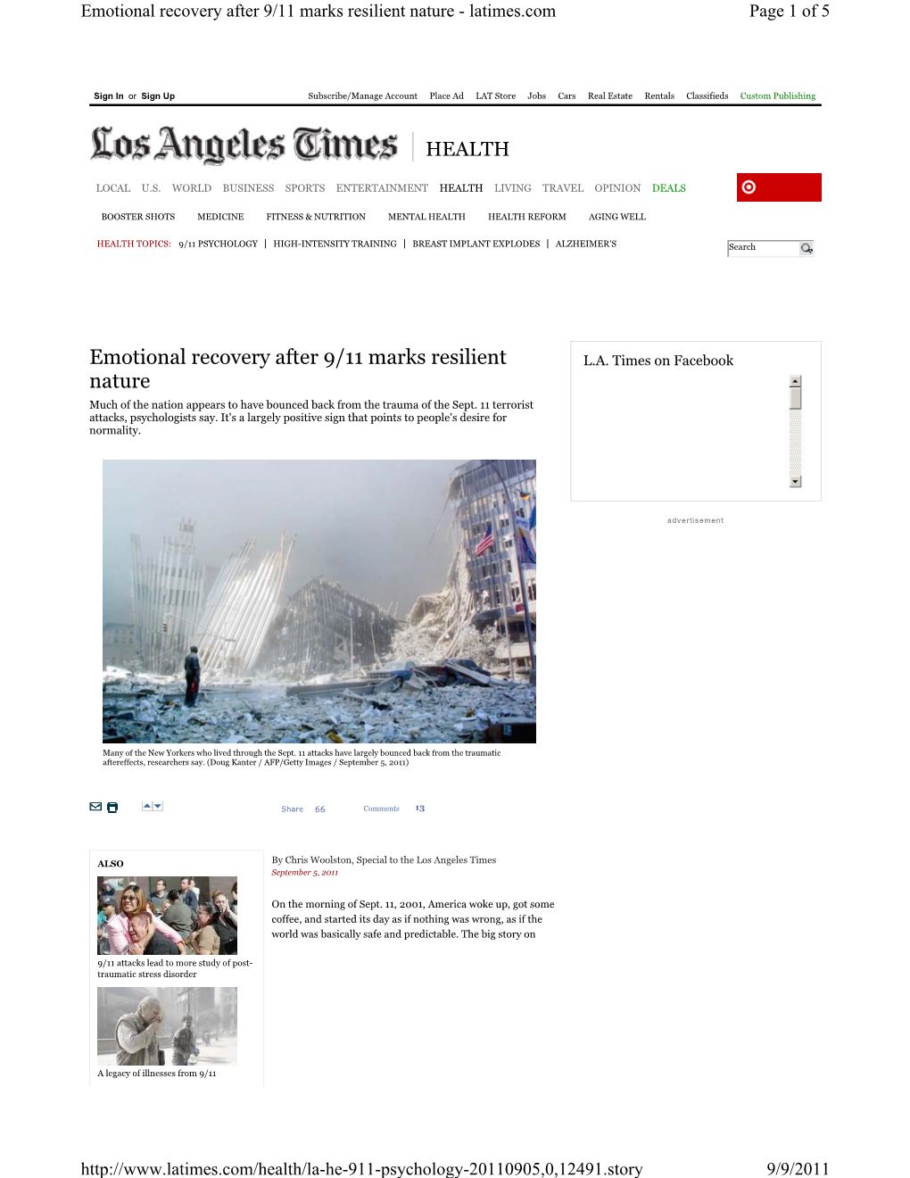 Emotional Recovery After 9/11 Marks Resilient Nature - Latimes.Com Page 1 of 5