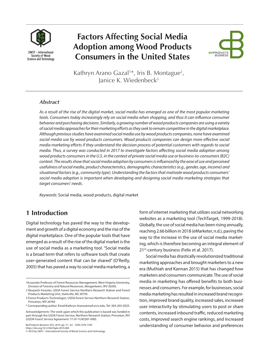 Factors Affecting Social Media Adoption Among Wood Products Consumers in the United States