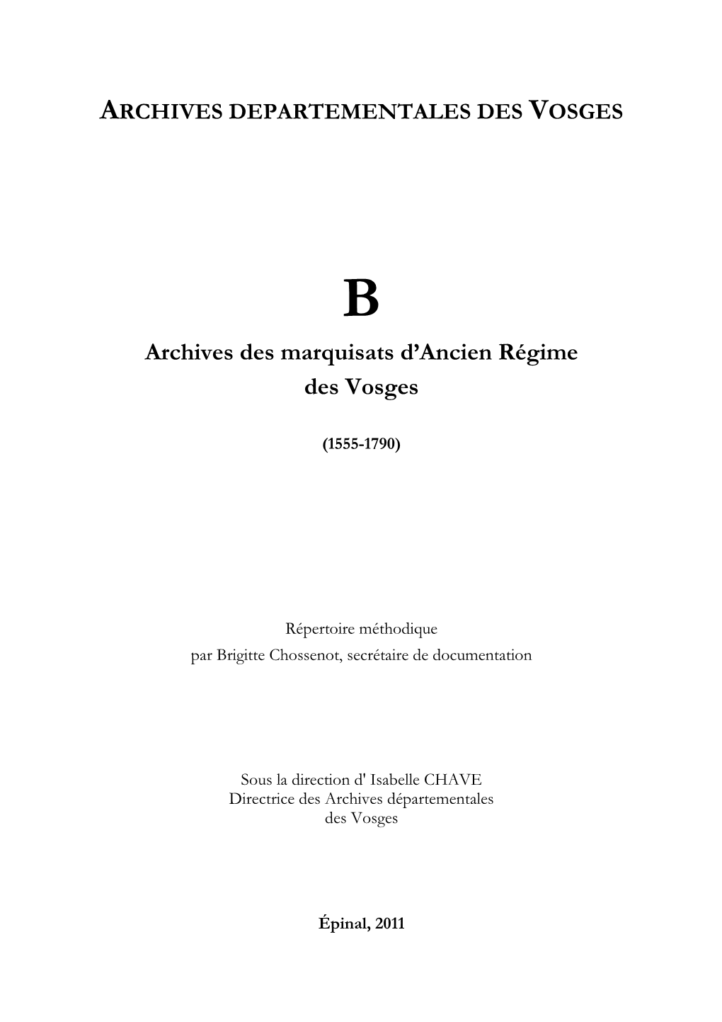 Archives Des Marquisats D'ancien Régime Des Vosges