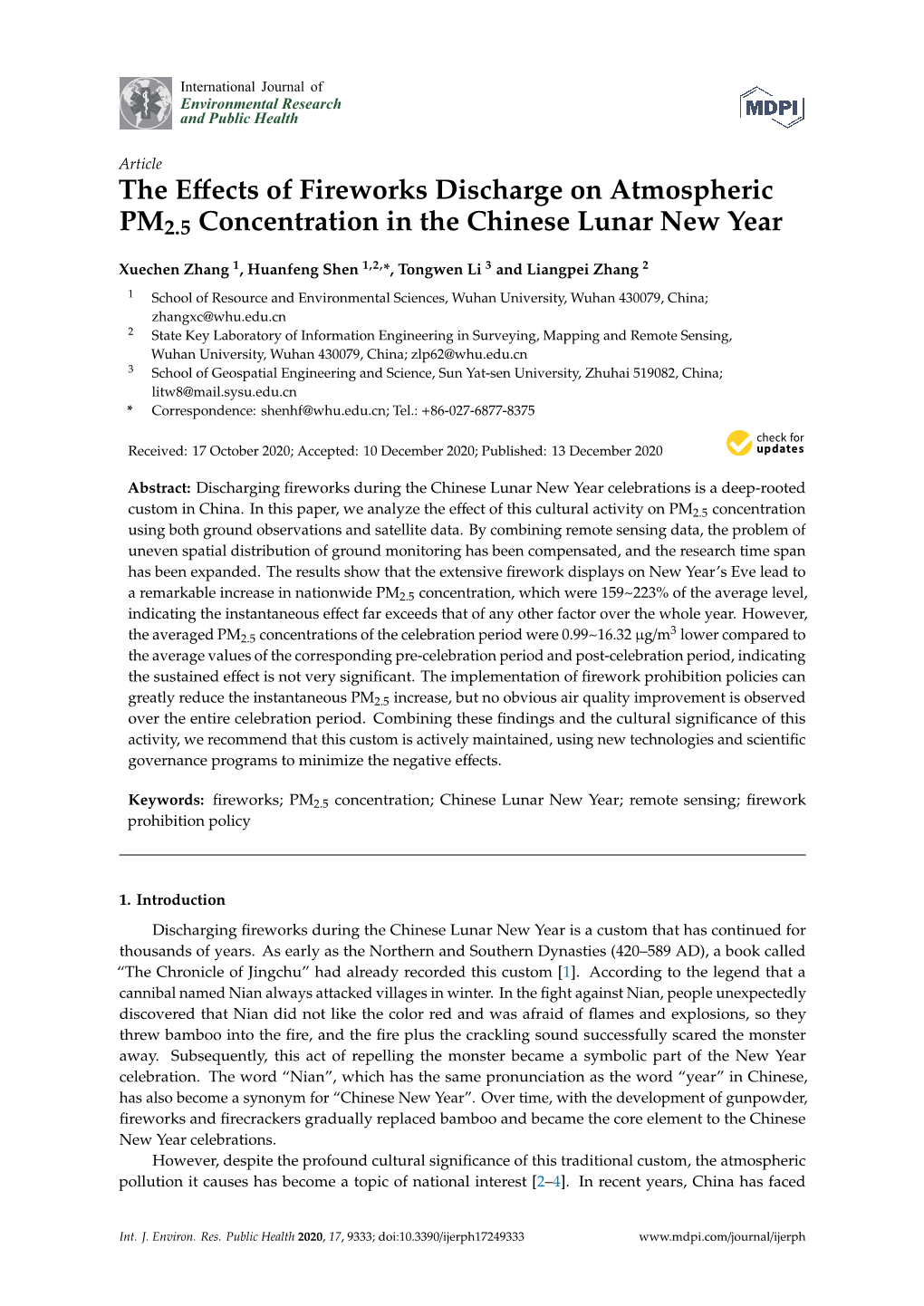 The Effects of Fireworks Discharge on Atmospheric PM2.5 Concentration