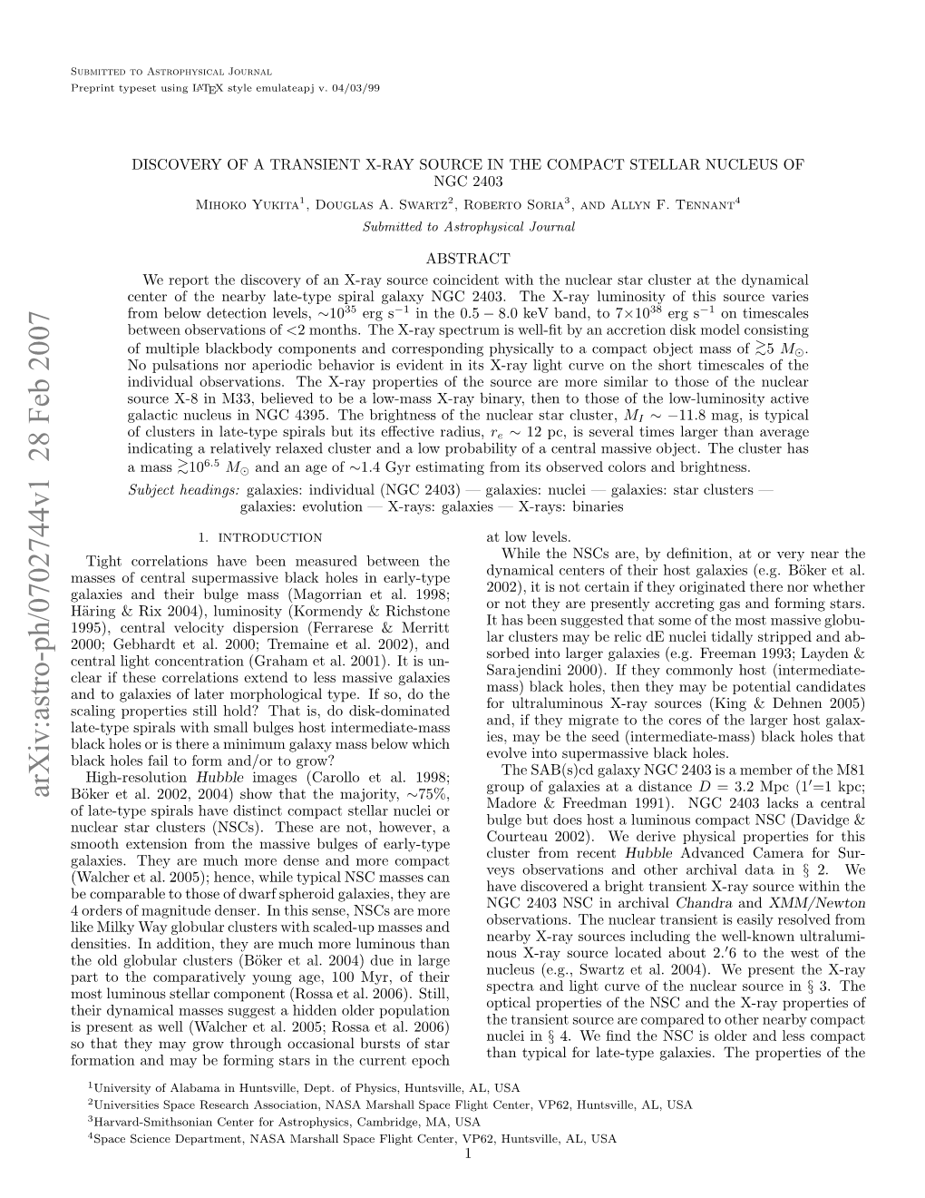 Discovery of a Transient X-Ray Source in the Compact Stellar Nucleus Of