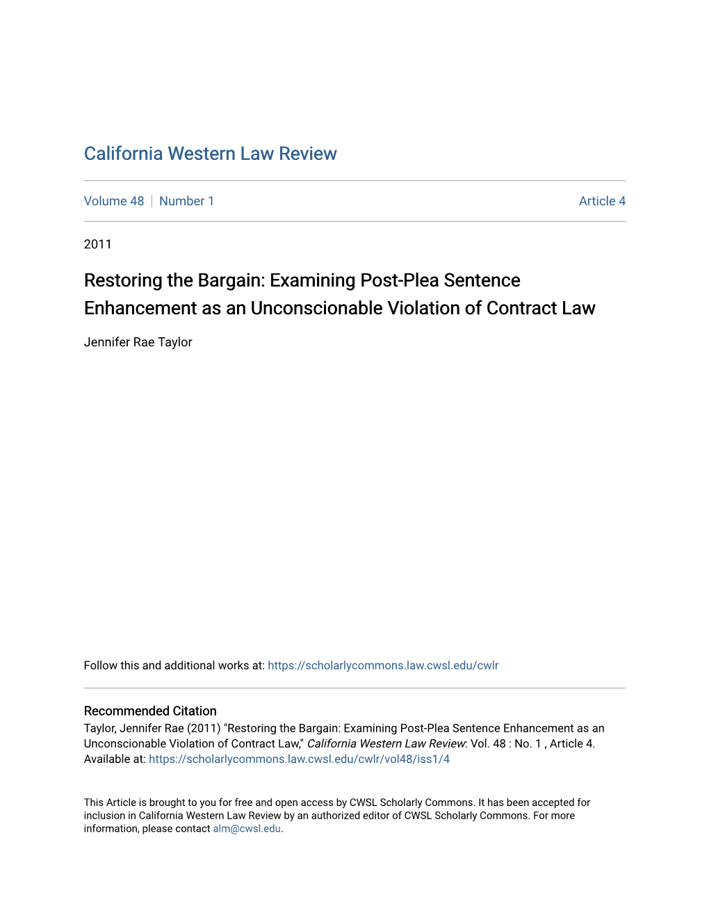 Examining Post-Plea Sentence Enhancement As an Unconscionable Violation of Contract Law