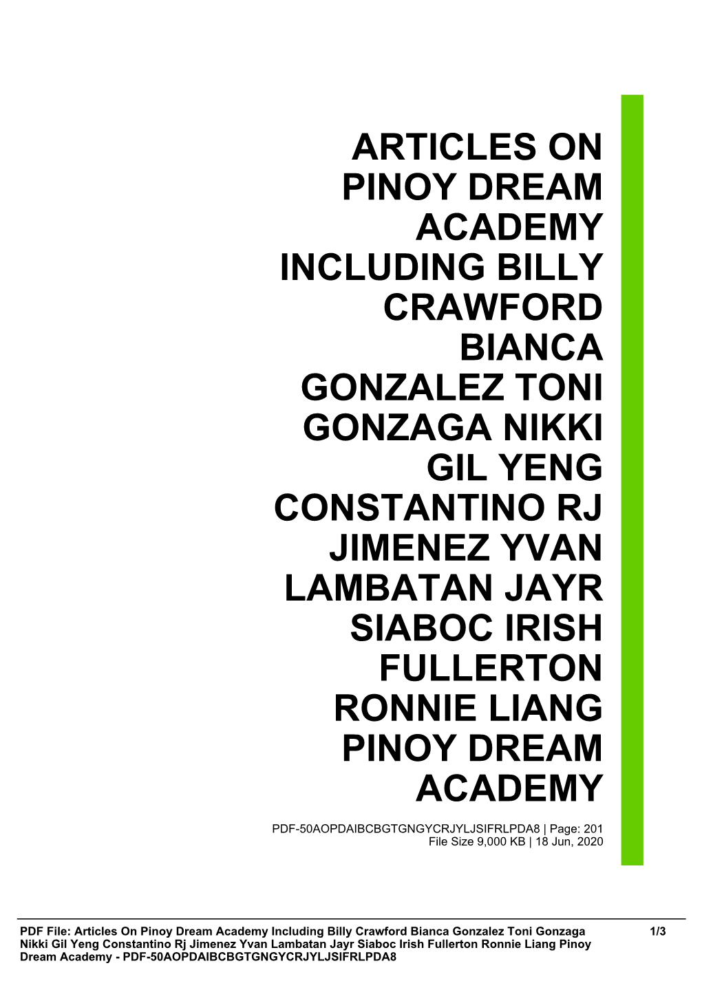 Articles on Pinoy Dream Academy Including Billy Crawford Bianca