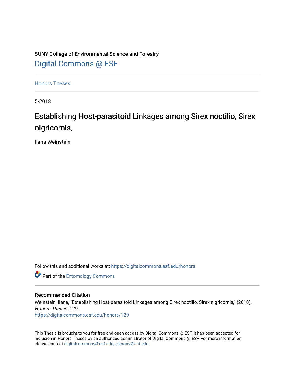 Establishing Host-Parasitoid Linkages Among Sirex Noctilio, Sirex Nigricornis