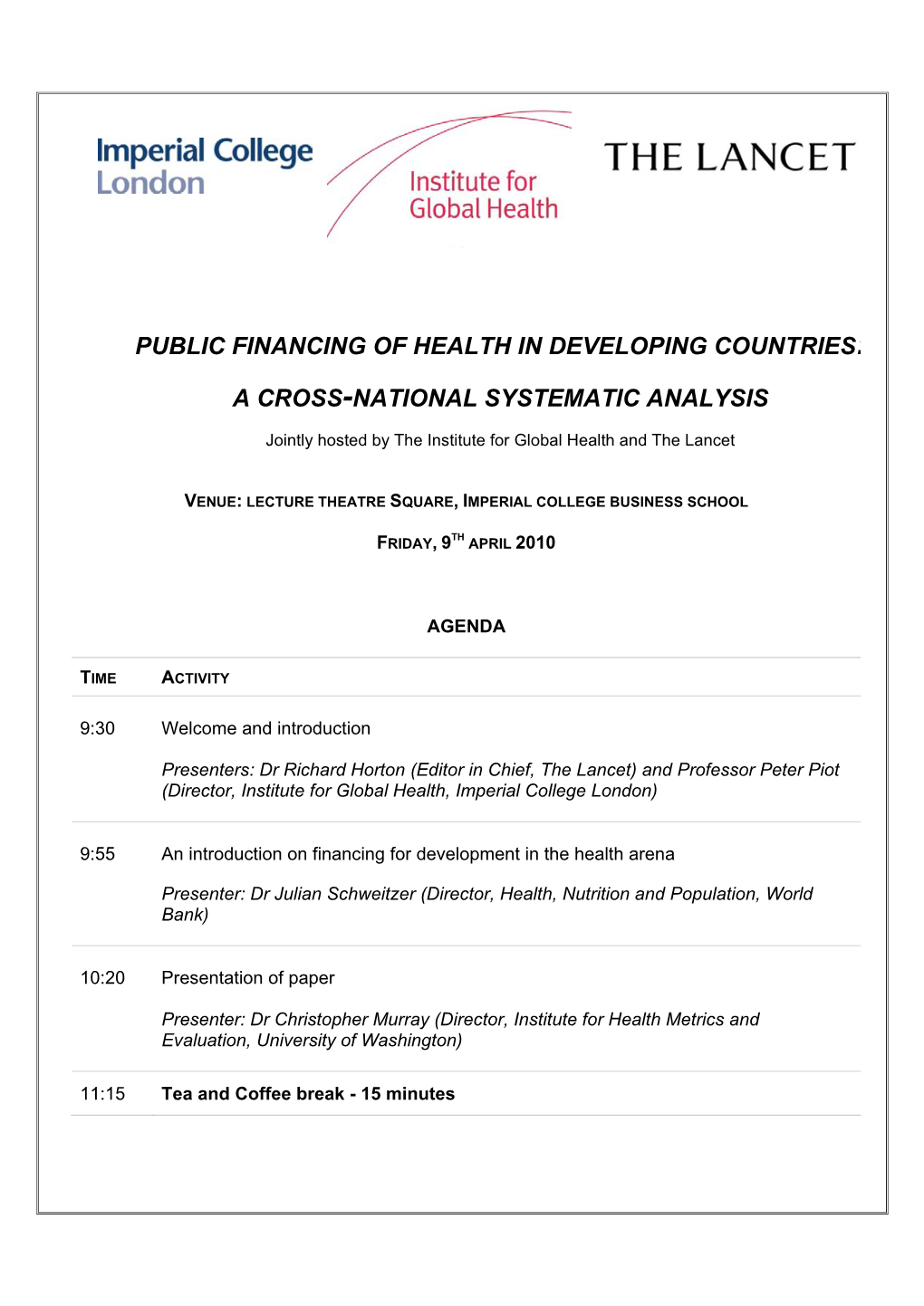 Public Financing of Health in Developing Countries