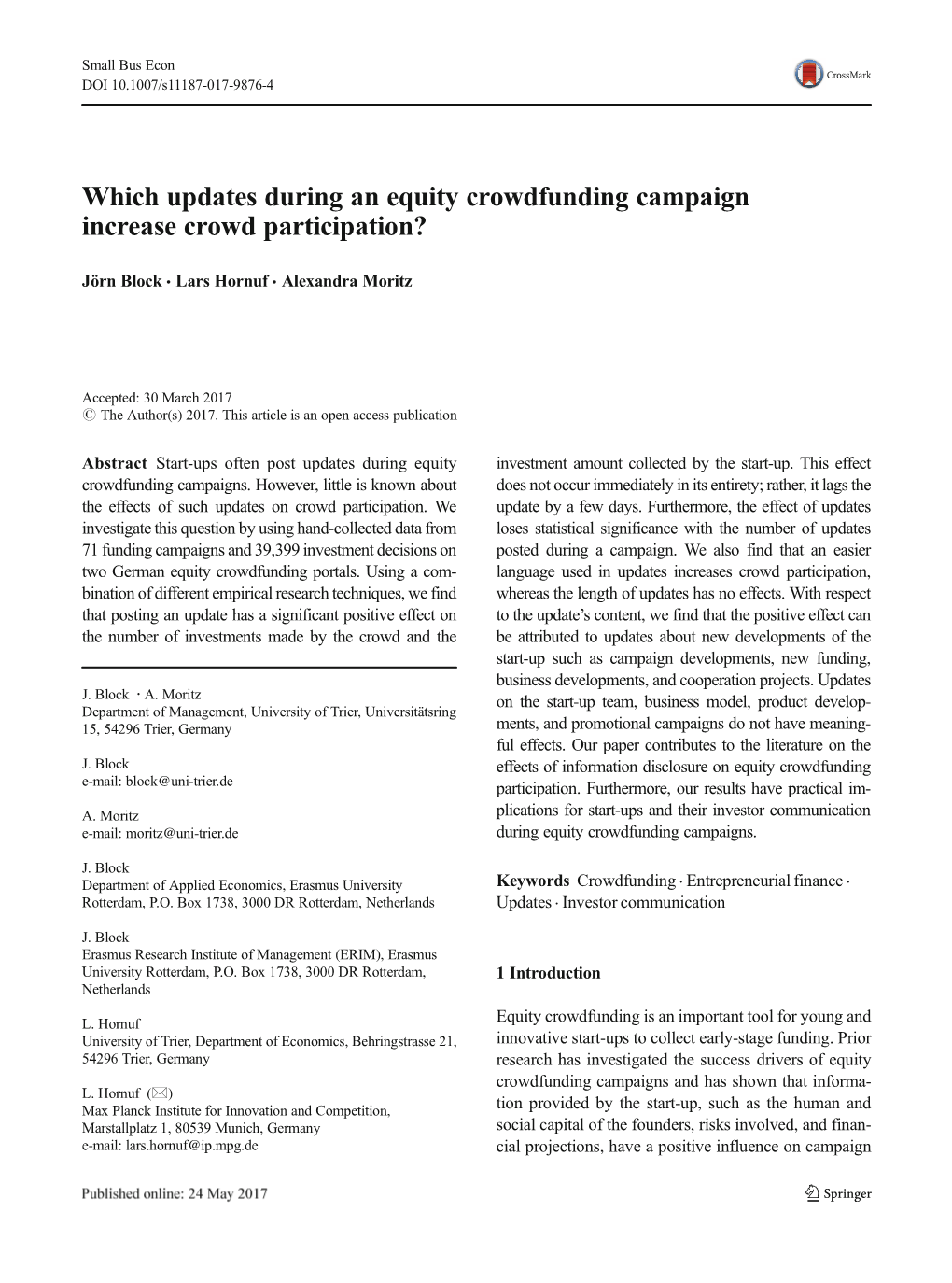 Which Updates During an Equity Crowdfunding Campaign Increase Crowd Participation?