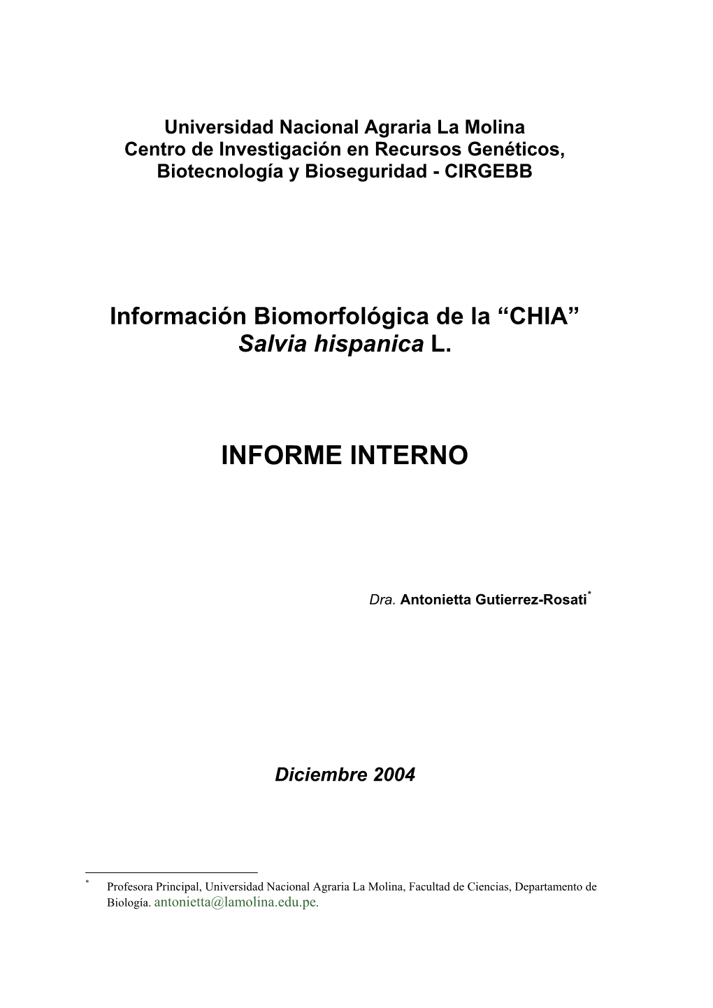 Información Biomorfológica De La “CHIA” Salvia Hispanica L