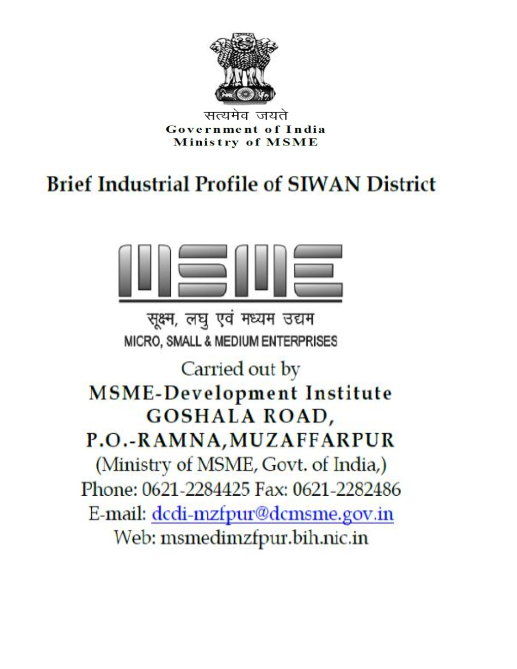 Siwan- District Industrial Potential Survey