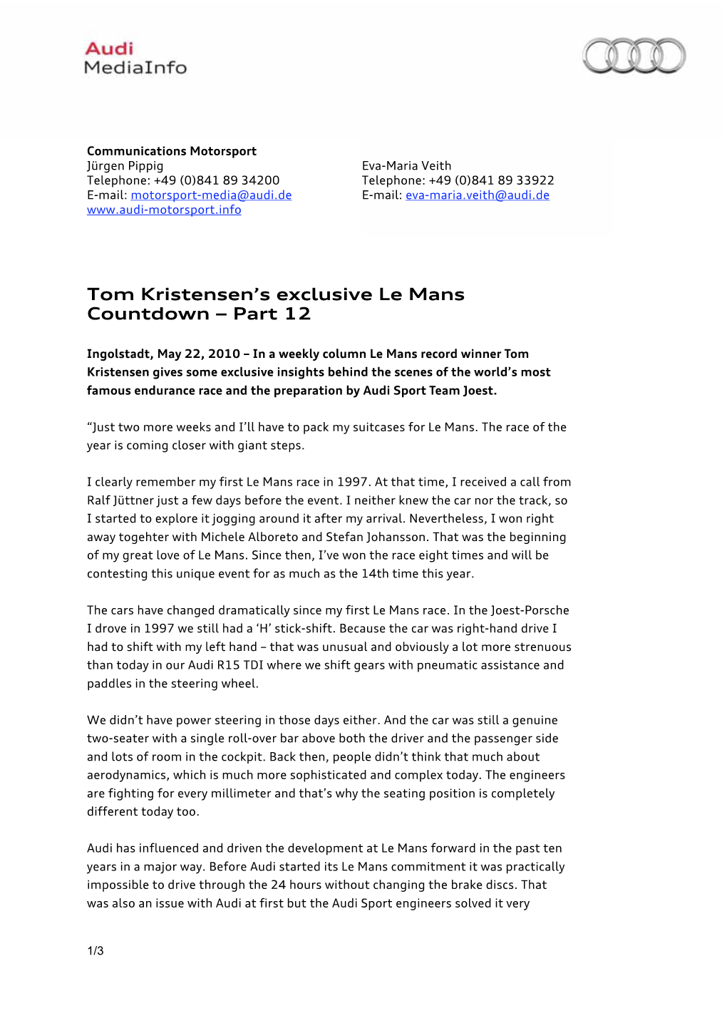 Tom Kristensen's Exclusive Le Mans Countdown