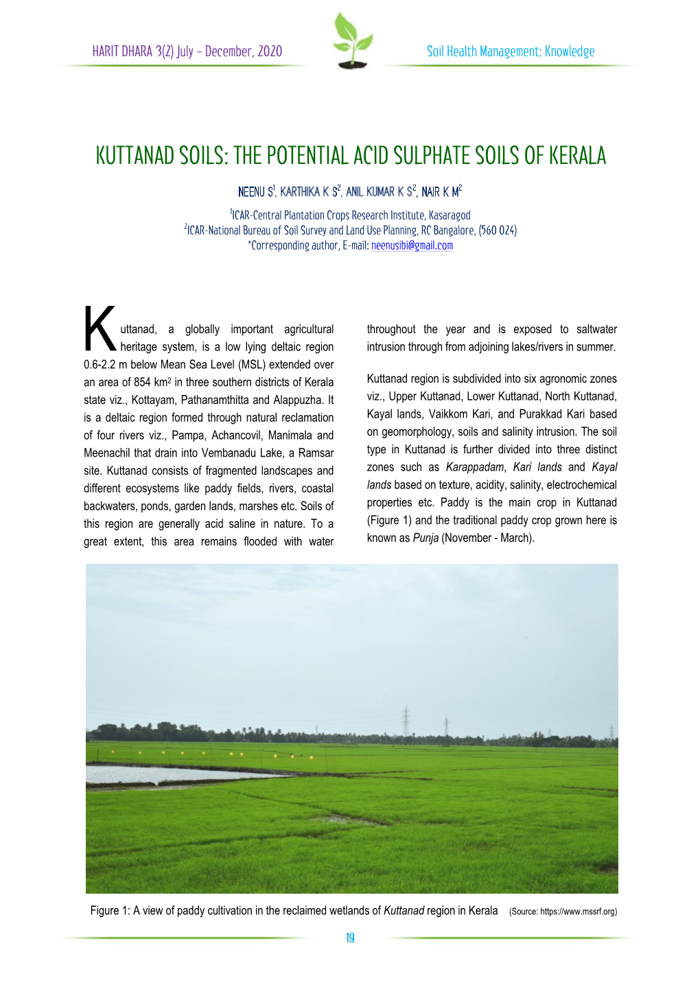 Kuttanad Soils: the Potential Acid Sulphate Soils of Kerala