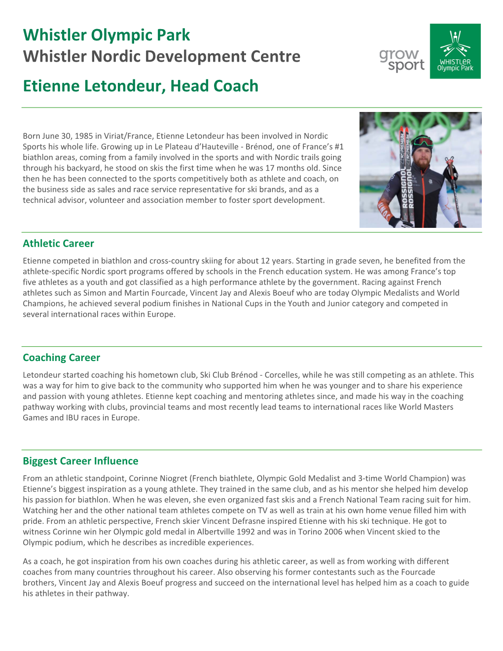 Full Biography WNDC Head Coach Etienne Letondeur