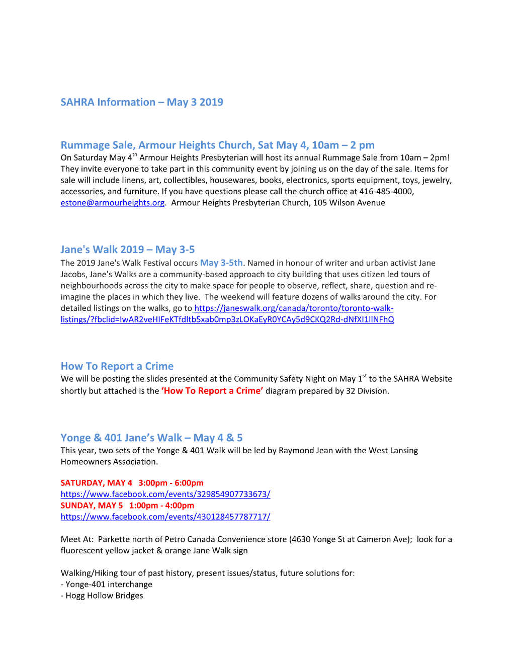 SAHRA Information – May 3 2019