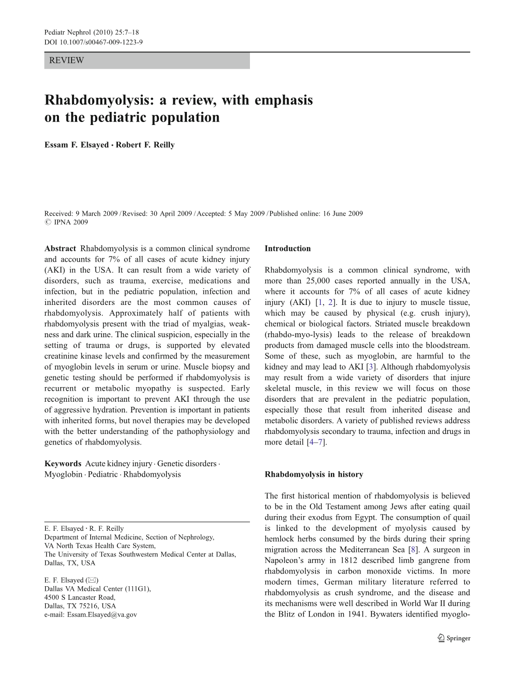 Rhabdomyolysis: a Review, with Emphasis on the Pediatric Population
