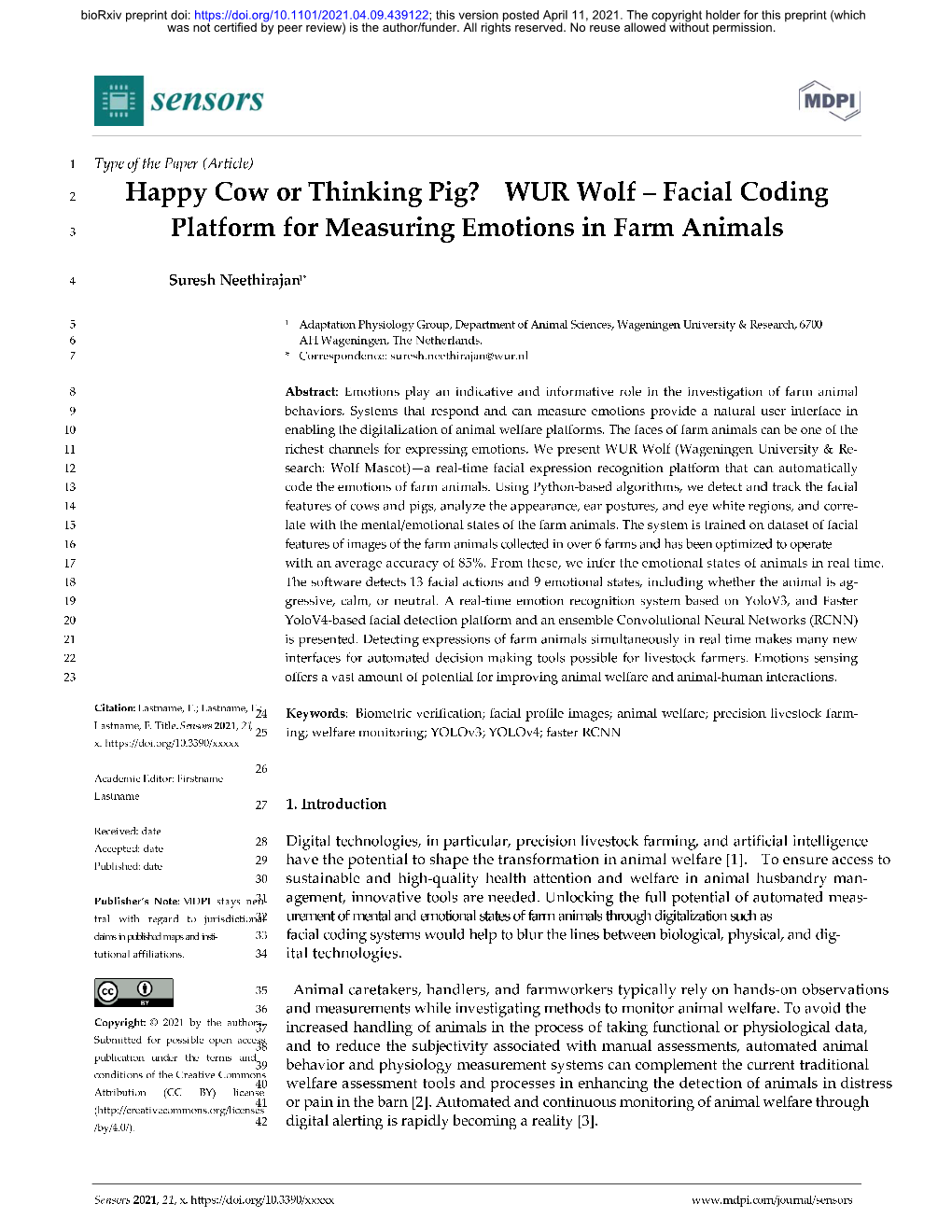 Facial Coding Platform for Measuring Emotions in Farm Animals