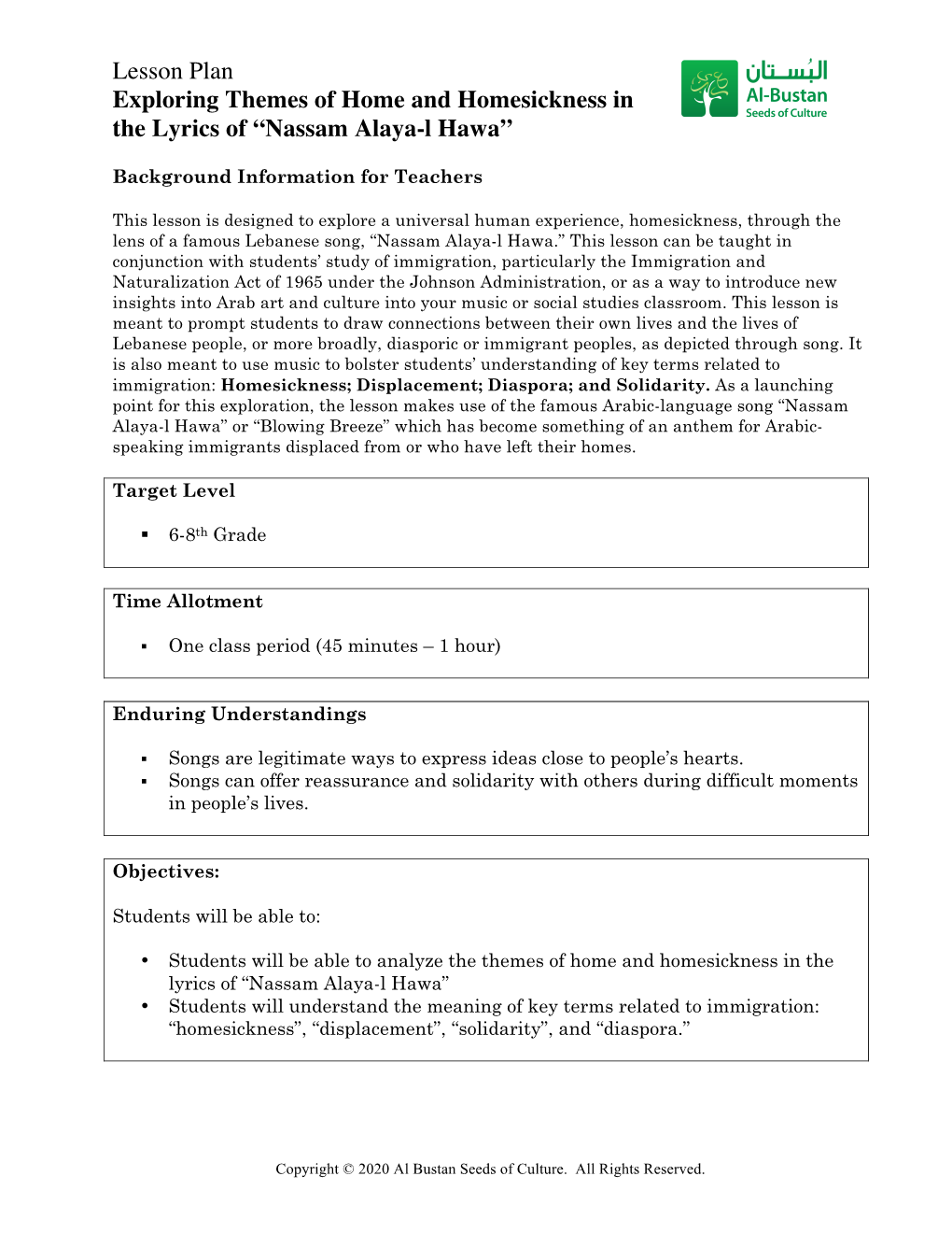 Nassam Alaya-L Hawa Lesson Plan-1