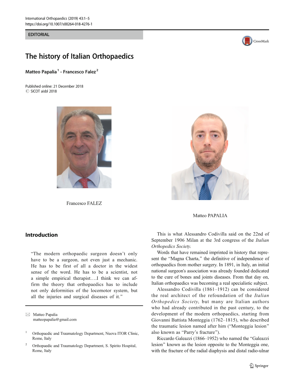 The History of Italian Orthopaedics