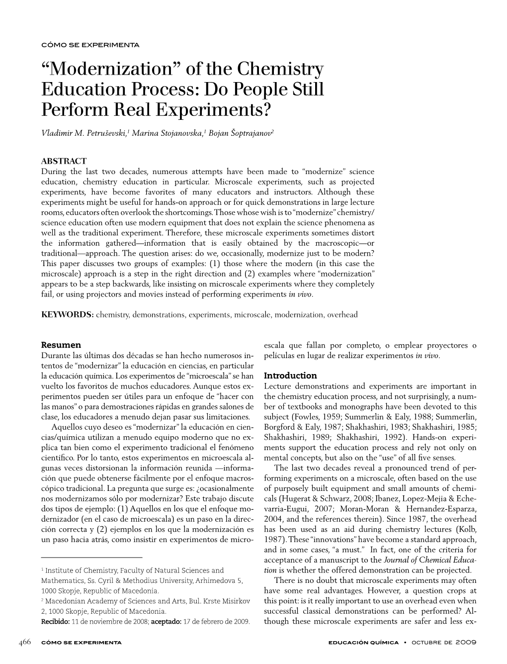 “Modernization” of the Chemistry Education Process: Do People Still Perform Real Experiments?