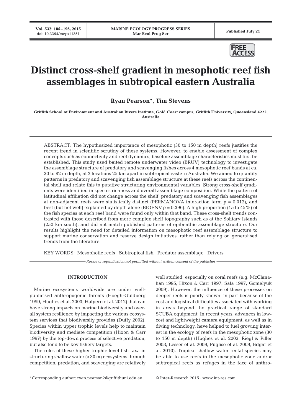 Distinct Cross-Shelf Gradient in Mesophotic Reef Fish Assemblages in Subtropical Eastern Australia