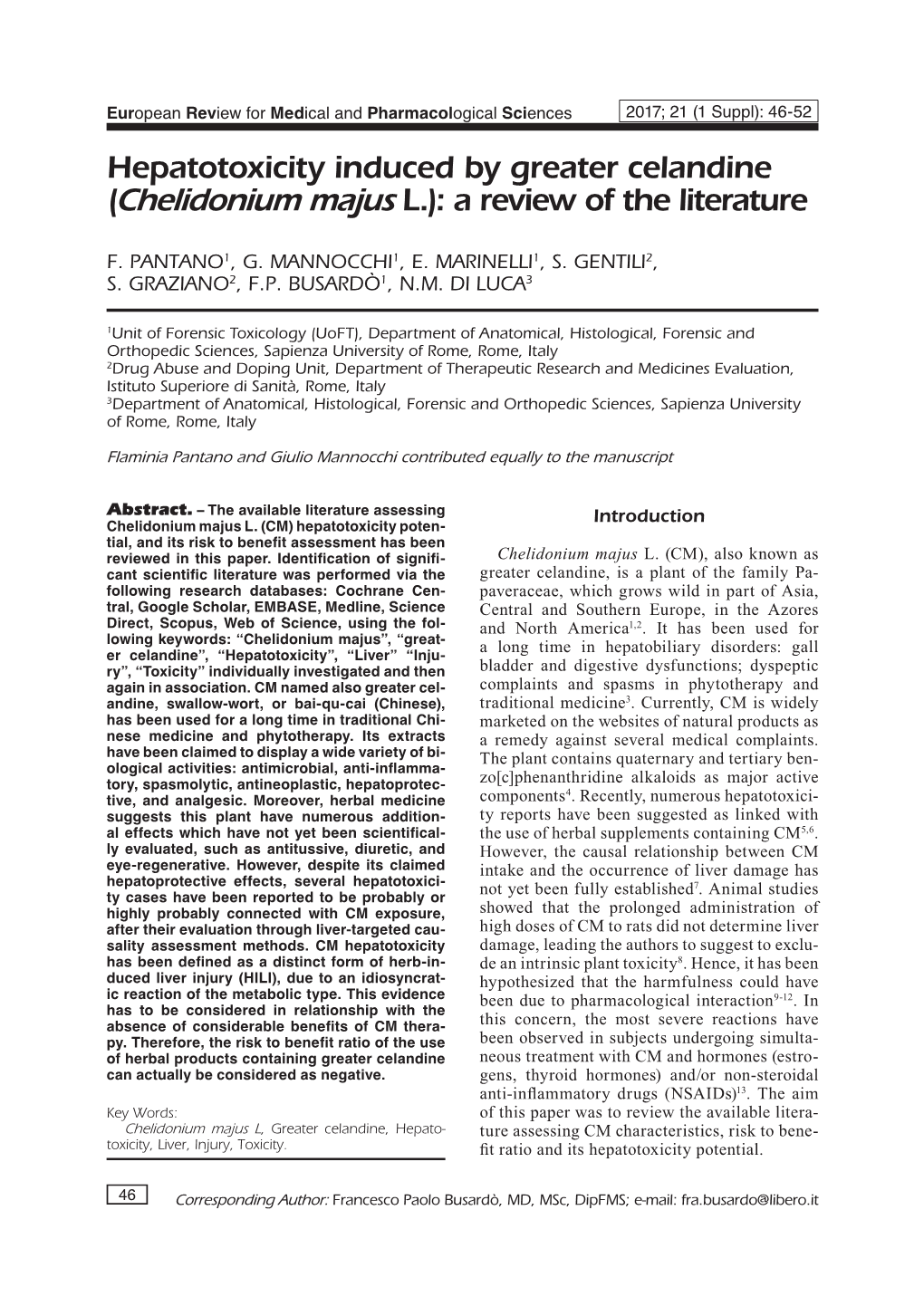 Hepatotoxicity Induced by Greater Celandine (Chelidonium Majus L.): a Review of the Literature