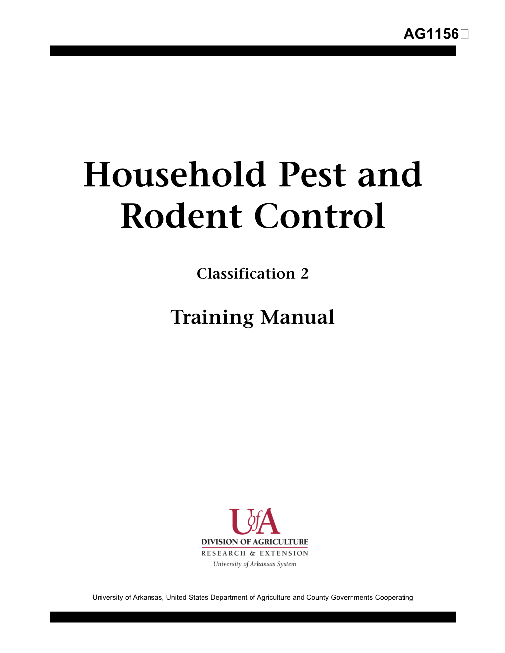 Household Pest and Rodent Control Classification 2 Training Manual AG1156