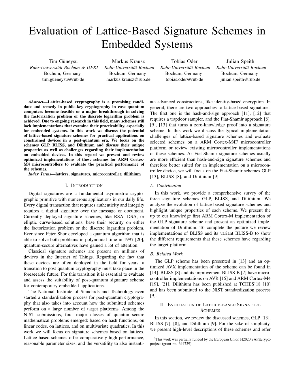 Evaluation of Lattice-Based Signature Schemes in Embedded Systems