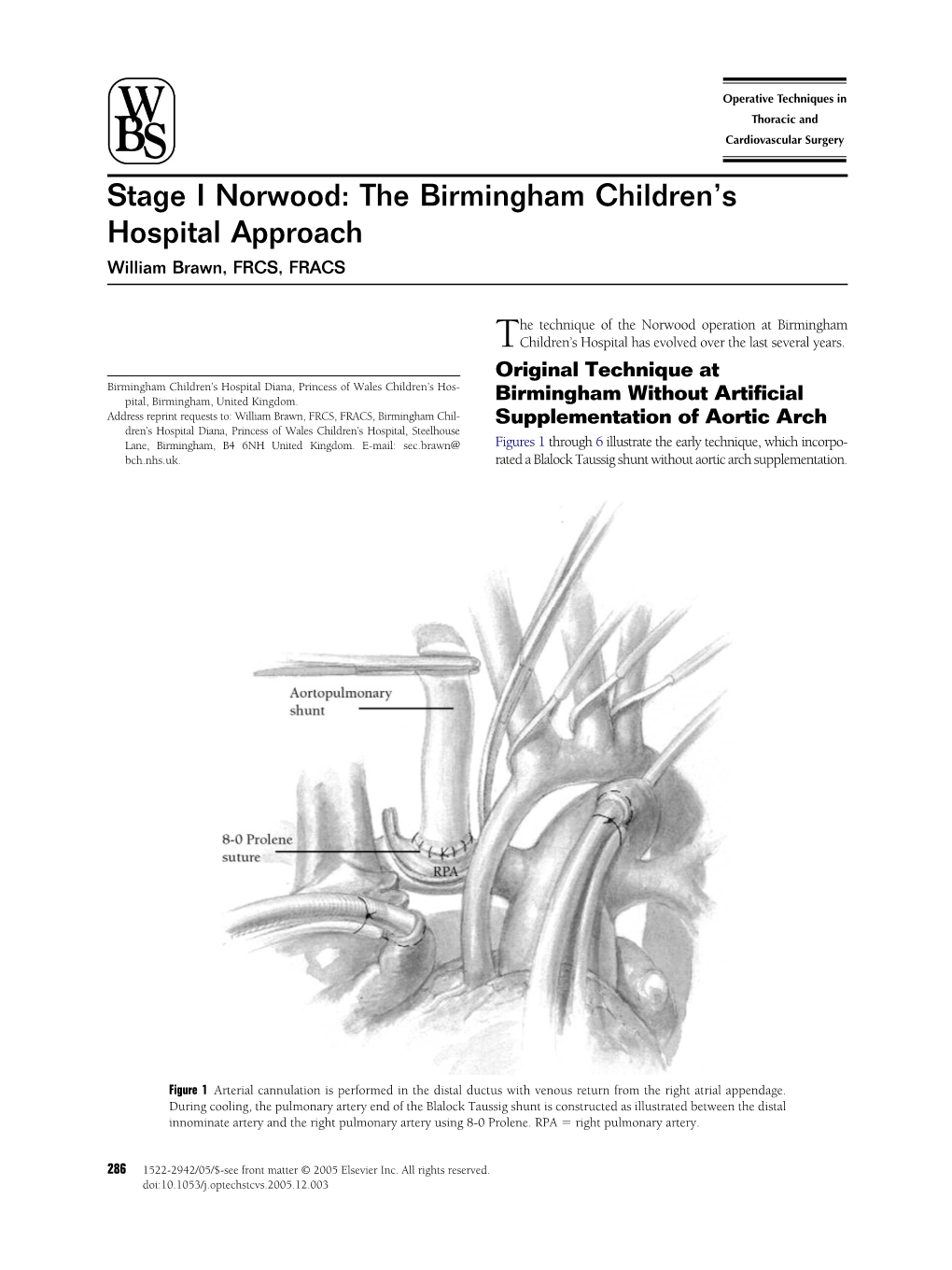 Stage I Norwood: the Birmingham Children's Hospital Approach